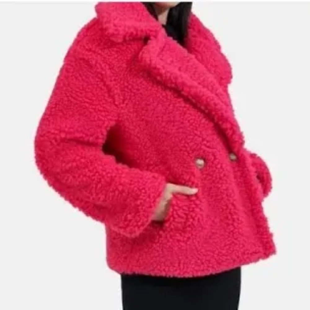 Ugg Gertrude short Teddy coat crimson hot pink Sherpa jacket coat Medium neon